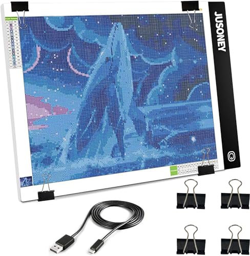 JUSONEY Diamond Painting Leuchttisch B4 Light Pad Zubehör Zeichentisch zum Zeichnen Skizzieren Malen Animation mit 4 Befestigungsclips