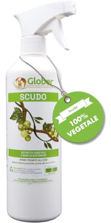 GLOBER Scudo Spray 500ml - Pronto all'uso - Antifungino Naturale - Potenzia le Difese Naturali delle Piante contro Funghi, Peronospora e Oidio