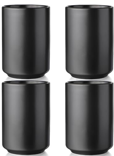 Leegg 4 Stück Keramik Teetassen 240 ml Kaffeebecher Ohne Henkel Becher für grünen Tee Wasser Kaffeemomente Trinkbecher (schwarz)