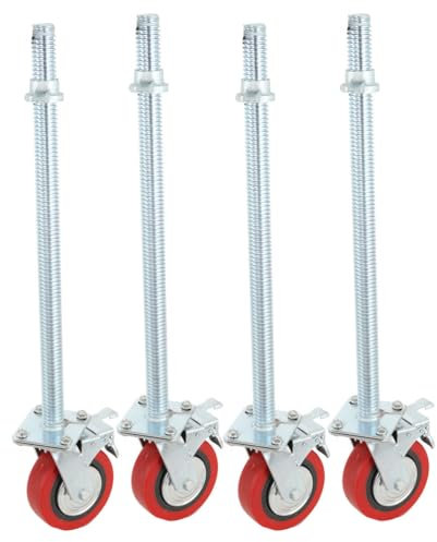 Cozyel Gerüstrollen 190 mm mit Stahlspindel, 4 Stück Rollfüße Spindelrollen, gebremst, lotrecht stehend, 750kg Tragfähigkeit höhenverstellbar, Set mit 4 Stück, passend zu verschiedenen Herstelle