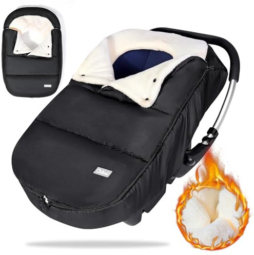 Orzbow Fußsack Babyschale Winter,Universell Einschlagdecke Babyschale Winter mit Verstellbarem Kragen,Warmes Korallenvlies Futter, Reißverschluss,passend für Maxi-Cosi,Cybex,Römer usm. (Schwarz)