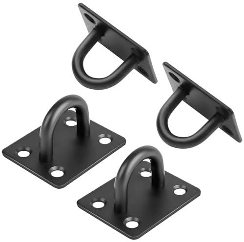Gudui Eye Plate Heavy Duty 4 Pcs Stainless Steel Oblong Pad Eye Plate Ceiling Hooks Staple Ring Hook Loop U-Shaped Sail Shade Hooks Hanger for Marine Washing Line Suspension, Black