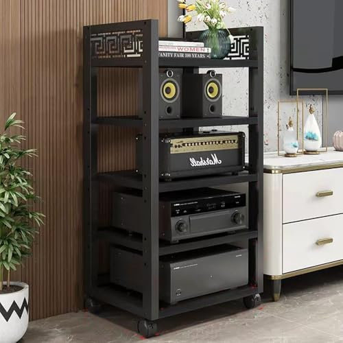 ZIUSFAC Theater Komponenten-Rack Stereo Medienständer 3/5 Ablagen Audio Rack Komponenten-Rack Spielekonsole Schrank HiFi Stereo-Receiver Ständer(Black,5 Tier)