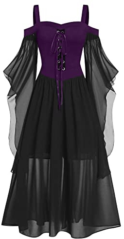 Lxitoler Robe Médiévale Robe Gothique Femme Deguisement Adulte Halloween Robe Renaissance Viking Robe Soiree Vintage Dentelle Robe Sorciere Robe Steampunk Vampire