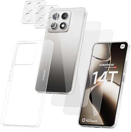 STARRYNOVA 5 in 1 Cover Trasparente per Xiaomi 14T 5G - con 2X Proteggi Schermo e 2X Proteggi Obiettivo e Custodia in Silicone Chiaro