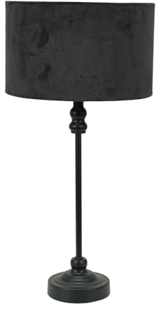 ValueLights | Black Metal Candlestick Table Lamp with Black Velvet Drum Shade Bedside Light | Table Lamps, Home Décor & Improvement Essential | Included LED Bulb