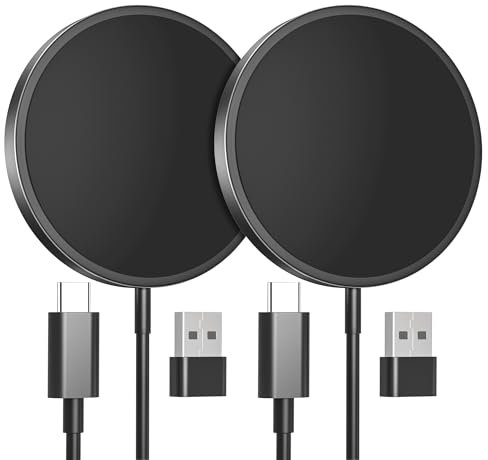 MagEase Magnetic Wireless Charger, 15W Wireless Charger Mag-Safe Compatible with iPhone 16/15/14/13/12 Series and AirPods 4/3/2/Pro (Two Pack-Black)