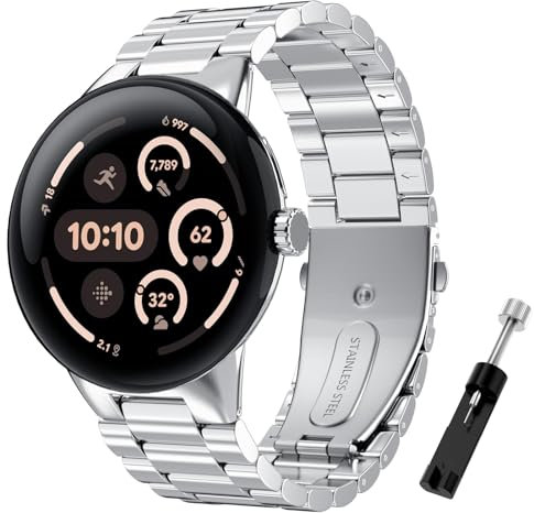 TiMOVO Cinturino in Metallo Compatibile con Google Pixel Watch 41 mm, Cinturino Sostitutivo Rimovibile in Acciaio Inossidabile per Google Pixel Watch 3/2/1 41 mm, Argento