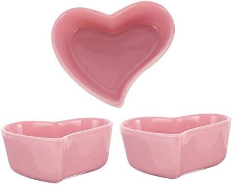 PAMINGONO Herzförmige Keramikschale 90ml 3 Stück-pack Rosa für Dips