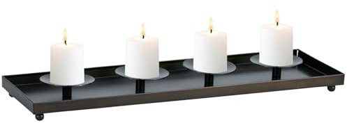 Marrakesch Industrial Kerzenständer aus Metall 36cm Gross | Adventskranz Tinos schwarz für 4 Kerzen als Weihnachtsdeko innen | Retro Deko Kerzenhalter Teelichthalter ideal Aesthetic Herbstdeko