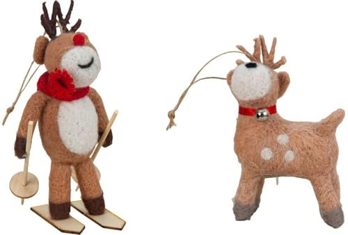 2 Stück Rentiere Filz 12cm/14cm Filztiere Christbaumschmuck Geschenkanhänger Dekoanhänger Weihnachtsanhänger