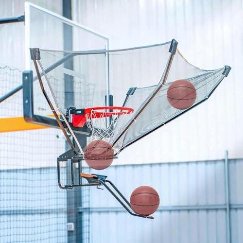 DSeenLeap Basketball-Wurfmaschine, Basketball-Schussrückkehrer aus Aluminiumlegierung, Basketball-Rückkehraufsatz für Korb, Ballrückkehrer für drinnen und draußen mit 180° drehbarer Rutsche