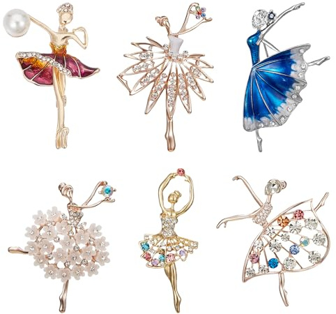 NICENEEDED 6 Broche de Danseuse de Ballet Broche en Cristal Strass Ailes Épingles à Vêtements Accessoires pour Décoration de Robe Mariage