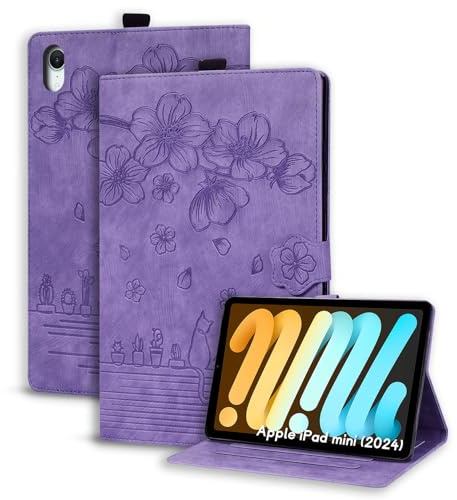 Succtopy Funda para iPad Mini (A17 Pro, 2024, 7.ª Generación)/Mini 6 (2021, 6.ª Generación) 8.3 Ultra Slim PU Protectora Tableta Carcasa con Soporte Pencil Cover con Función de Soporte Violeta
