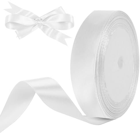 HOTUT Satinband Weiß, 20mm Weiß Geschenkbänder Breit, 22 M Schleifenband Deko, Dekoband für Geschenkverpackung Brautstrauß Basteln Geburtstag Deko