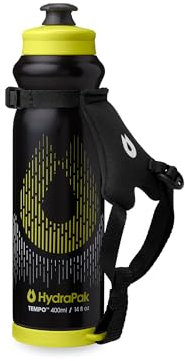Hydrapak Gourde Tempo Pro - Gourde portative de course à presser, pour les jours d'entraînement et de course, avec sangle amovible (Black,400ml)