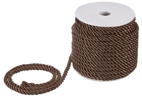 M METERXITY 22 Yardas De Cuerda Trenzada, 5mm/0.2 Cuerda De Poliéster Suave Color Café, Cordón Decorativo 3 Hebras para Bolsas De Regalo/Manualidades/Decoración del Hogar/Sujetacortinas