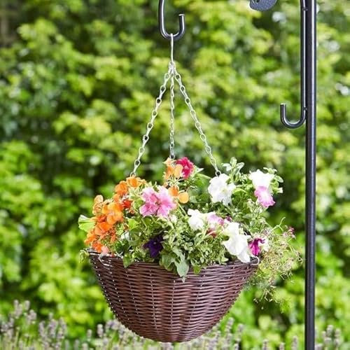 Garden Mile Garten Hängekorb Braun Rattan Effekt Pflanzenhalter Outdoor Pflanztopf Pflanzgefäß mit Hängekette Weide Blumentopf Korb Vorgefüttert für einfaches Pflanzen (Chestnut Blumenampel, 3)