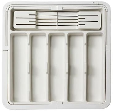 hssopa 2025 Range Couverts,Rangement Couvert Extensible,Ajustable Pour Tiroir Cuisine,Organisateur Tiroirs,Range Couverts Pour Tiroir,Extensible 56 CM Rangement Tiroir(Blanc Avec porte-couteau)