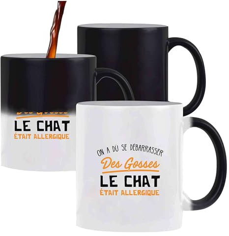 Otshirt Tasse Magique le chat était allergique | Mug | Idée Tasse Personnalisable qui change de couleur Cadeau Anniversaire Fête Original Famille Travail Départ Collègue Retraite Noël.