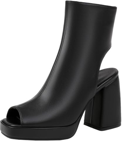 XIEPP Stivaletti estivi da donna con tacco grosso stivaletti con cerniera, ecopelle nera, 33 EU