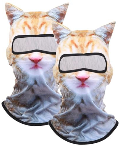 OLIPHEE 3D Cat Ski Sturmhaube für Herren Balaclava Damen Transparente Gesichtsmaske mit Ohren Niedliche Tier Ski Mütze für Musikfestivals Raves Party Outdoor Aktivitäten 2P Orange Katze