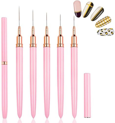 5Pcs Nail Art Liner Brush Set - nail art brushes - 4/8/12/20/25mm sizes - thin nail art brush - suitable as nail brushes for gel nails and fine detail painting