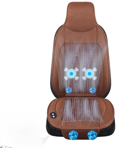 DHsdlpLU 3-in-1-Sitzbezug für das Sommer-Auto, 12 V/24 V, für den Vordersitz des Autos, atmungsaktive Eisseide mit Massage- und Temperaturgebläse, belüftet,Brown-12V-Massage