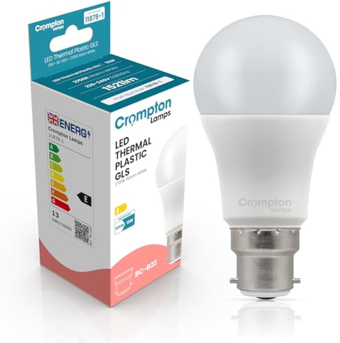 Crompton Lamps GLS LED B22 Bulb | 13W = 100W Equivalent | Warm White 2700K | Energy Efficient | Bayonet Lightbulb | Long Life 15,000-Hrs | Bulbs for Lamps