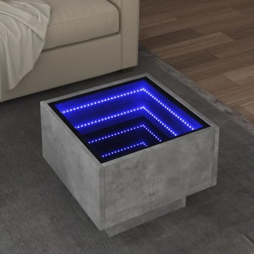 HaoChrymec Beistelltisch mit LED, Betongrau, Infinity-Spiegel, RGB-LED-Beleuchtung, Modernes Design für Wohnzimmer, Sofa Tisch, Beistelltisch Couch, 40 x 40 x 30 cm