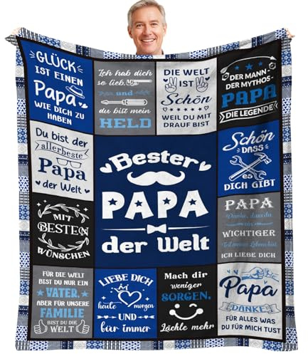 Giftota Papa Geschenk, Flanelldecke mit Liebevoller Botschaft, Geburtstagsgeschenk Vatertagsgeschenk für Papa, zum Vatertag Valentinstag Weihnachten, 150 * 130cm