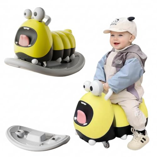 3in1 Rutschfahrzeug Babyroller + Schaukeltier + Balancierbrett, Yoyo Babyrutscher Rutschauto Geschenke ab 10 Monaten, PP Material, BPA-frei, max. 30kg, Gelb
