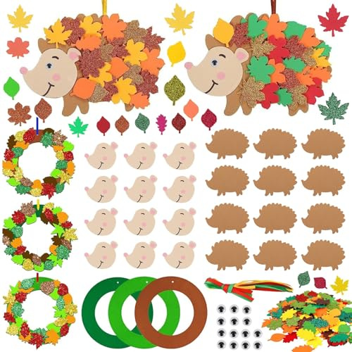 15 Stück Bastelset Herbst Kinder, Igel Bastelsets für Kinder Herbst | Herbstbasteln Kränze Moosgummi Bastelset für Thanksgiving Herbstdeko Kindergeburtstag Basteln Geschenk