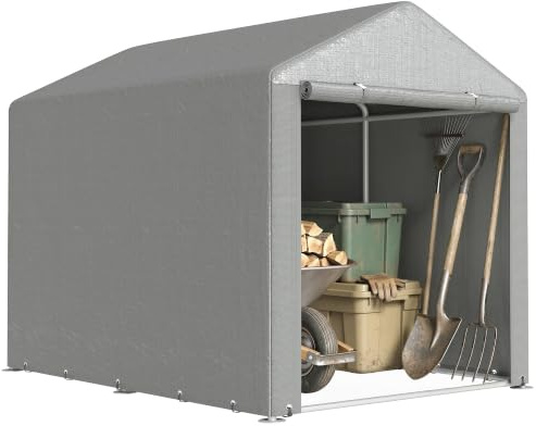 Outsunny Abri de Jardin Imperméable Abri Moto 160x218x172cm Gris Clair | Tente de Stockage, Porte Enroulable Fermeture Éclair, Garage pour Vélo et Outils Rangement