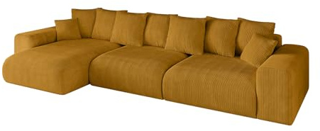 ALTDECOR Ecksofa mit Schlaffunktion L-Form Eskar-L2 364x176x72 - Senfgelb | Corner Sofa Bett Eckcouch Couch Wohnlandschaft Cauchsofa
