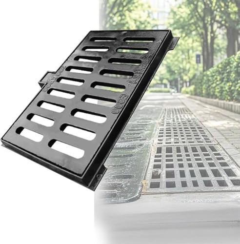 Grille Caillebotis et Cadre en Fonte, Grille Evacuation Eau Exterieurrobuste pour Extérieur, Plaque D'égout Rectangulaire pour Allée, Béton, Cour, Garage(30 * 40cm/11.8 * 15.7in)