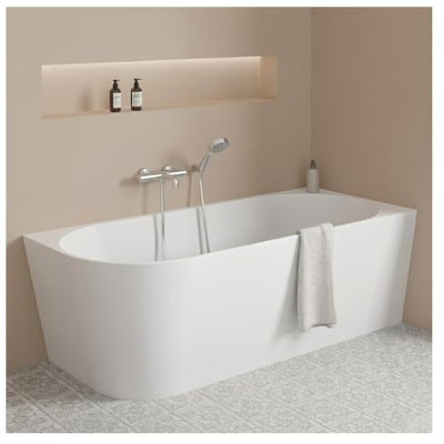 MOB-IN Baignoire semi-îlot MILO en acrylique blanche 150cm - Angle droit