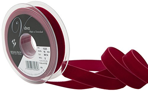 Berisfords Velvet Ribbon Dark Red 21mm - Nylon Craft Ribbon for Sewing, Gift Wrapping and Hair Accessories