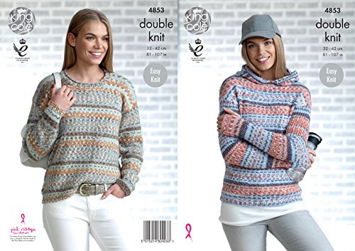 King Cole 4853 Knitting Pattern Womens Sweater and Hoodie in King Cole Drifter DK,Multicolor,32 - 42 bust