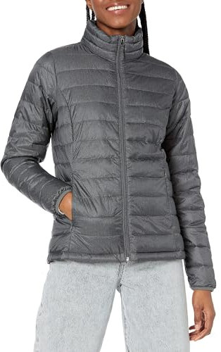 Amazon Essentials Damen Leichte, langärmelige, wasserabweisende, packbare Pufferjacke (in Übergröße erhältlich), Dunkelgrau Meliert, XXL