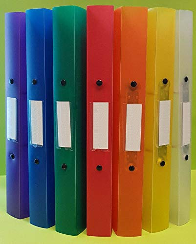 7 x A4 Ringordner, Ringbuch Ordner mit 2 Ringen 25mm (Rückenbreite 34mm) PP, farblich sortiert, transparent