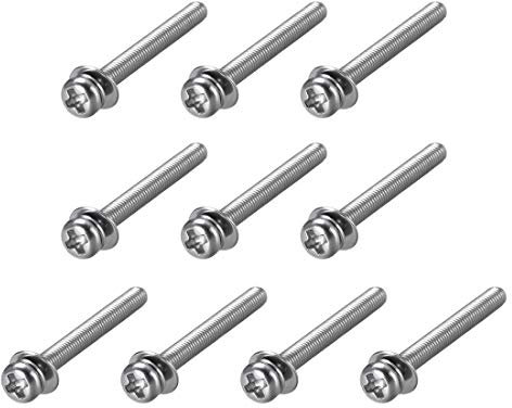 sourcing map M3 x 30mm Stainless Steel Phillips Pan Head Machine Screws Bolts Combine with Spring Washer and Plain Washers 10pcs
