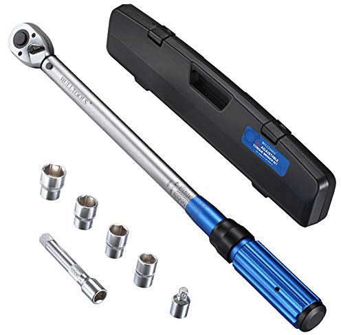 BULLTOOLS 1/2-Zoll-Antriebs-Klick-Drehmomentschlüssel-Set, zwei Richtungen, verstellbarer 90-Zahn-Drehmomentschlüssel mit Schnalle (10-220 Nm)