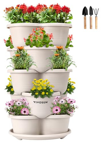 VIVOSUN Jardinière Verticale empilable à 5 Niveaux pour Fraises, Fleurs, Herbes, légumes, Ivoire