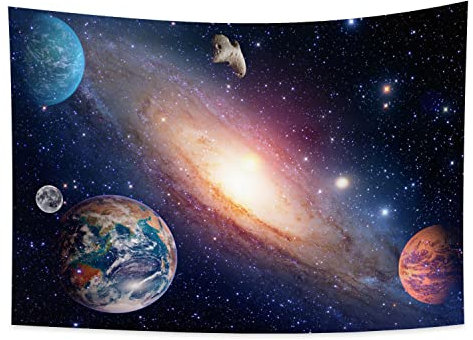 YONGFOTO 150x100cm Weltraum Tapisserie, Die Erde Mond Planet Meteorit Starry Galaxis Wandbehang für Zimmer Dekor Themenausstellung Hängend Wohnheim Schlafzimmer Wall Art Star Tapisserien