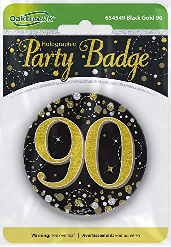 OakTree 3 Badge 90th Birthday Sparkling Fizz Black Gold Holographic