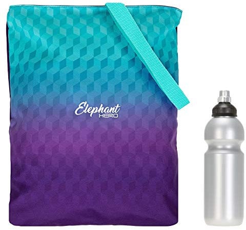 Elephant Turnbeutel Sportbeutel Hero Signature Attach Bag Tasche fixierbar Jungen Mädchen Auswahl passt zu Cyber Camo, Two Tone, Flower, Cube oder Plaid + Trinkflasche (Violet Cube 12865)