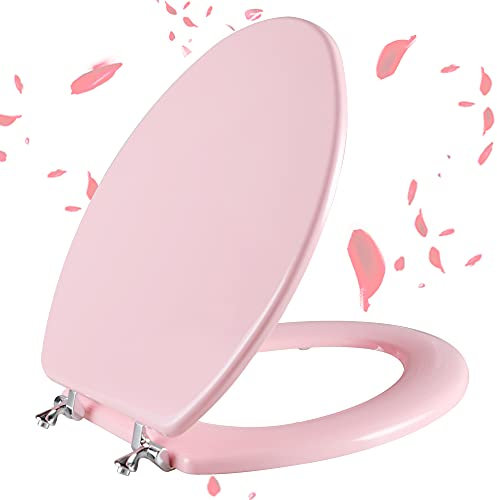 Angol Shiold Pink Elongated Toilet Seat with Zinc Alloy Hinges, Easy to Install and Clean, Scratch Resistant