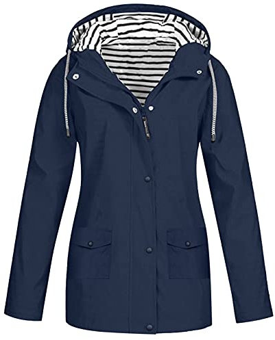 Veste de pluie pour femme, légère, imperméable, respirante, avec capuche, parka grande taille, veste de sport, veste d'extérieur, Bleu marine, M