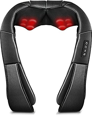 Massagegerät Nacken Schulter Rücken Nackenmassagegerät mit Wärmefunktion 3 Geschwindigkeiten Elektrisch und 3D Rotation Shiatsu Massage für Haus Büro Auto